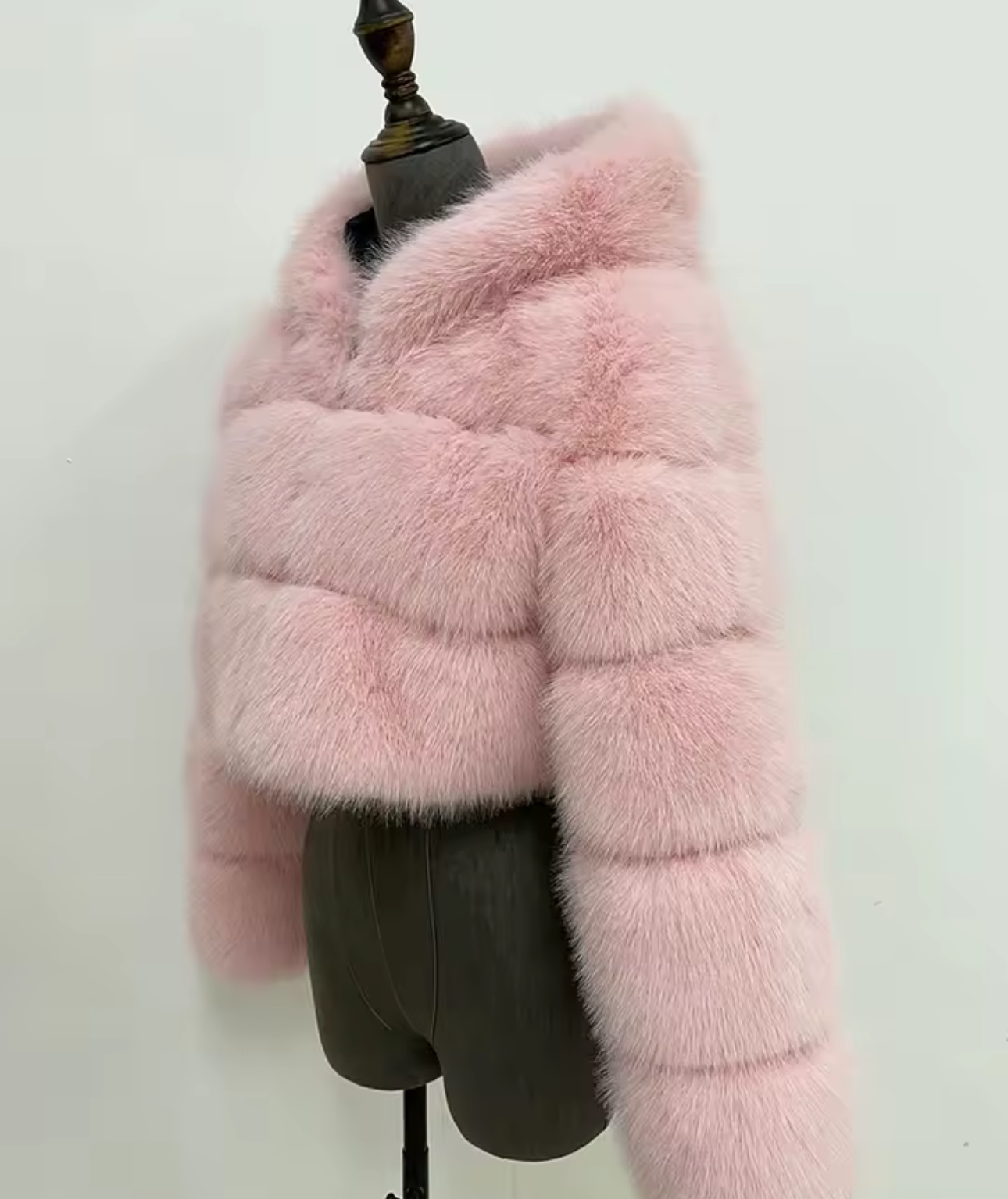 Baby Pink Hooded Faux Fur Outerwear Jacket