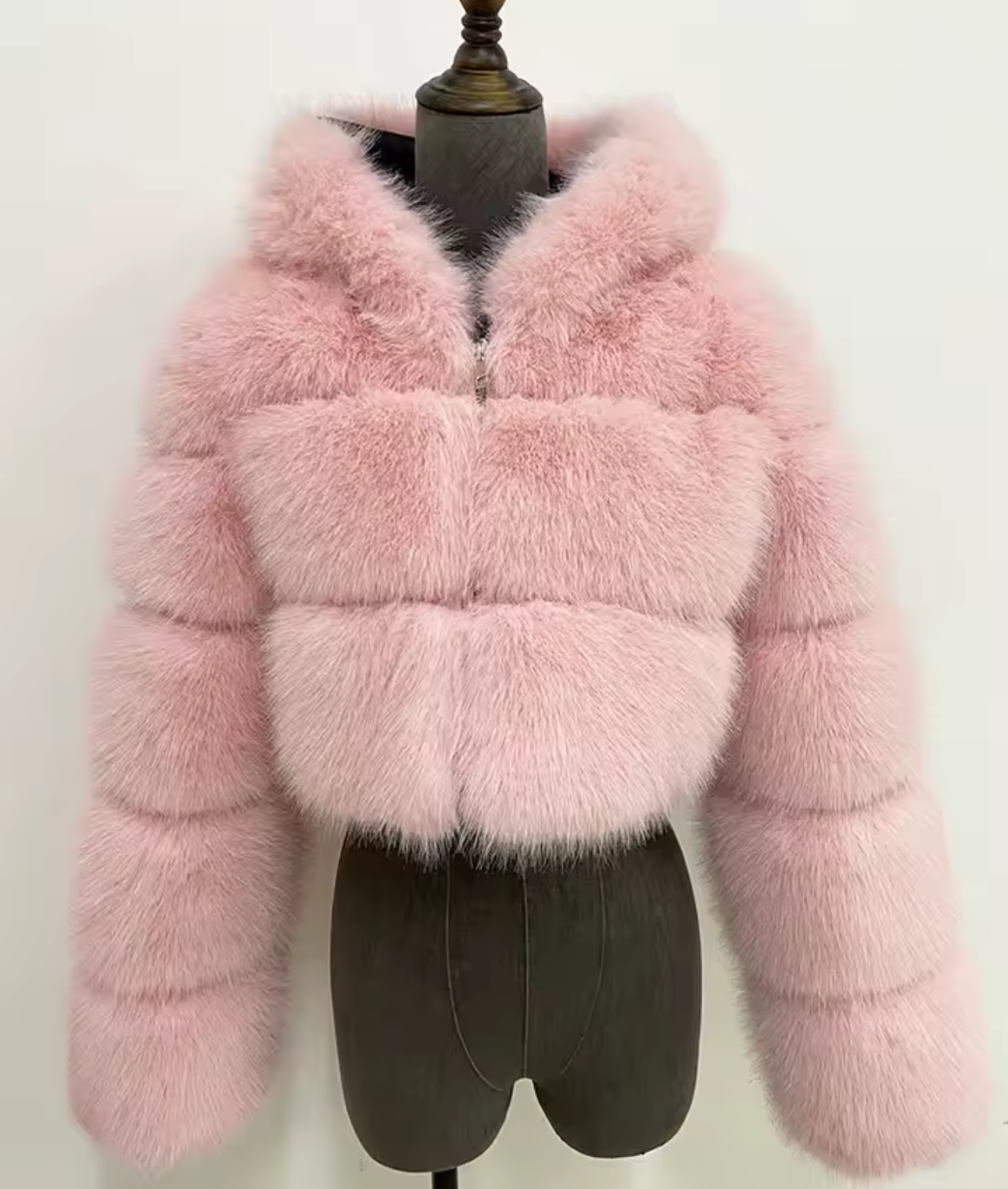 Baby Pink Hooded Faux Fur Outerwear Jacket