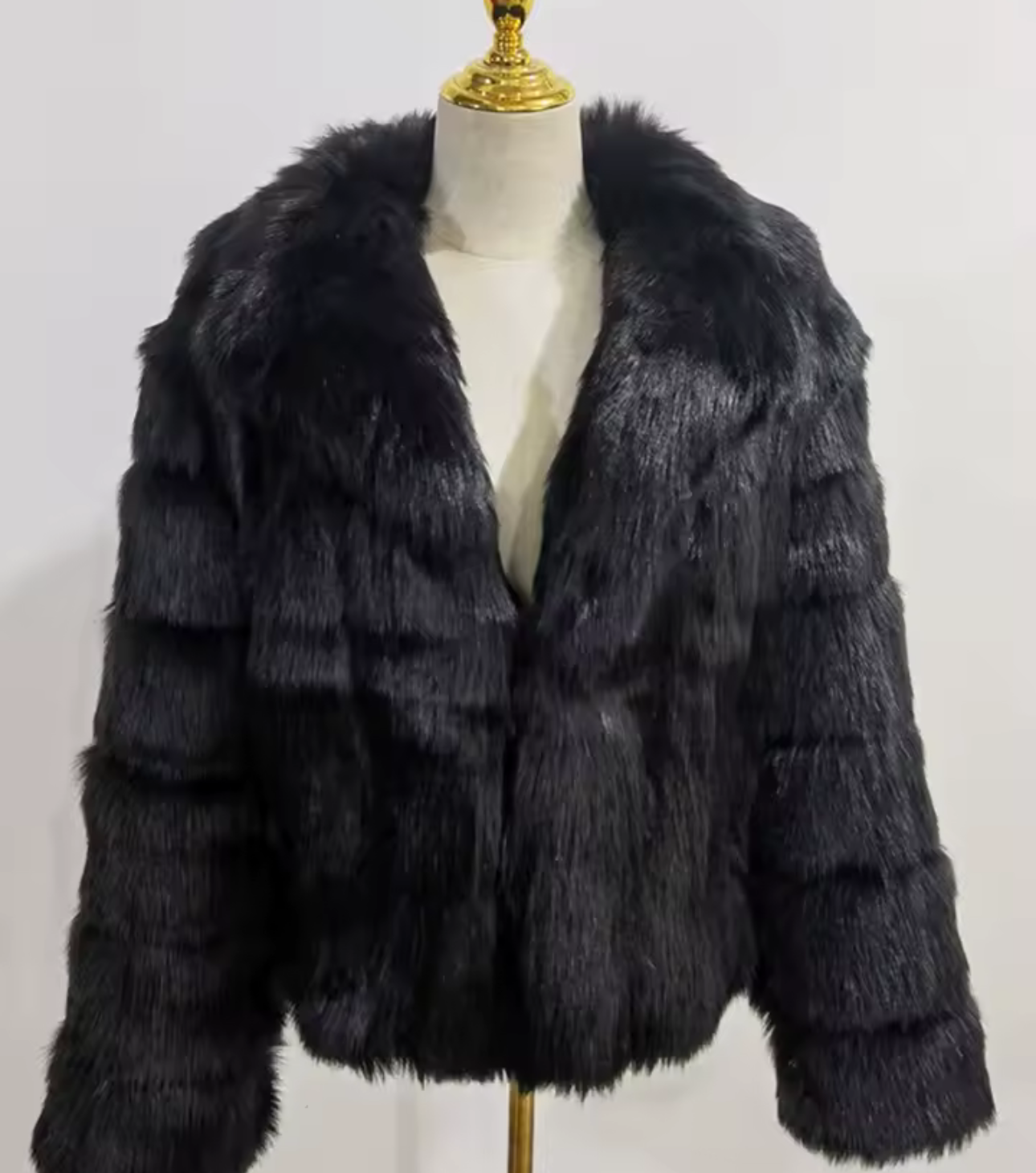 Black Collared Faux Fur Outerwear Jacket
