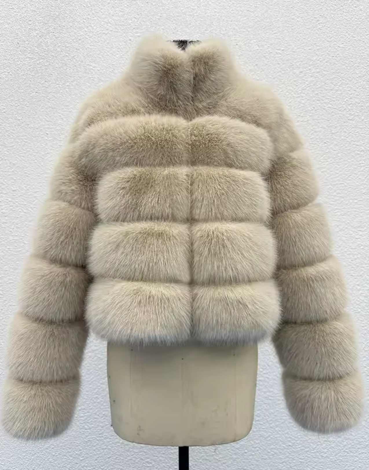 Beige Cream Full Length Faux Fur Outerwear Jacket