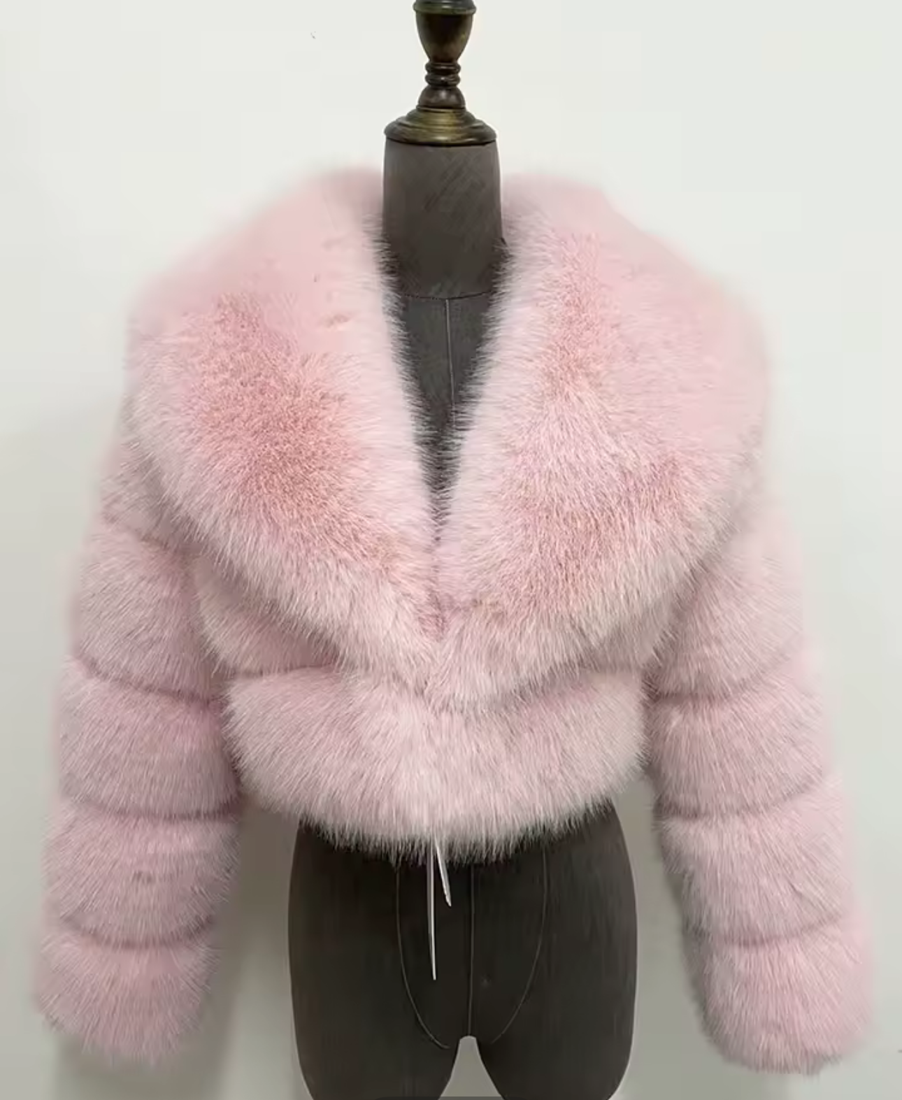 Baby Pink Cropped Faux Fur Outerwear Jacket
