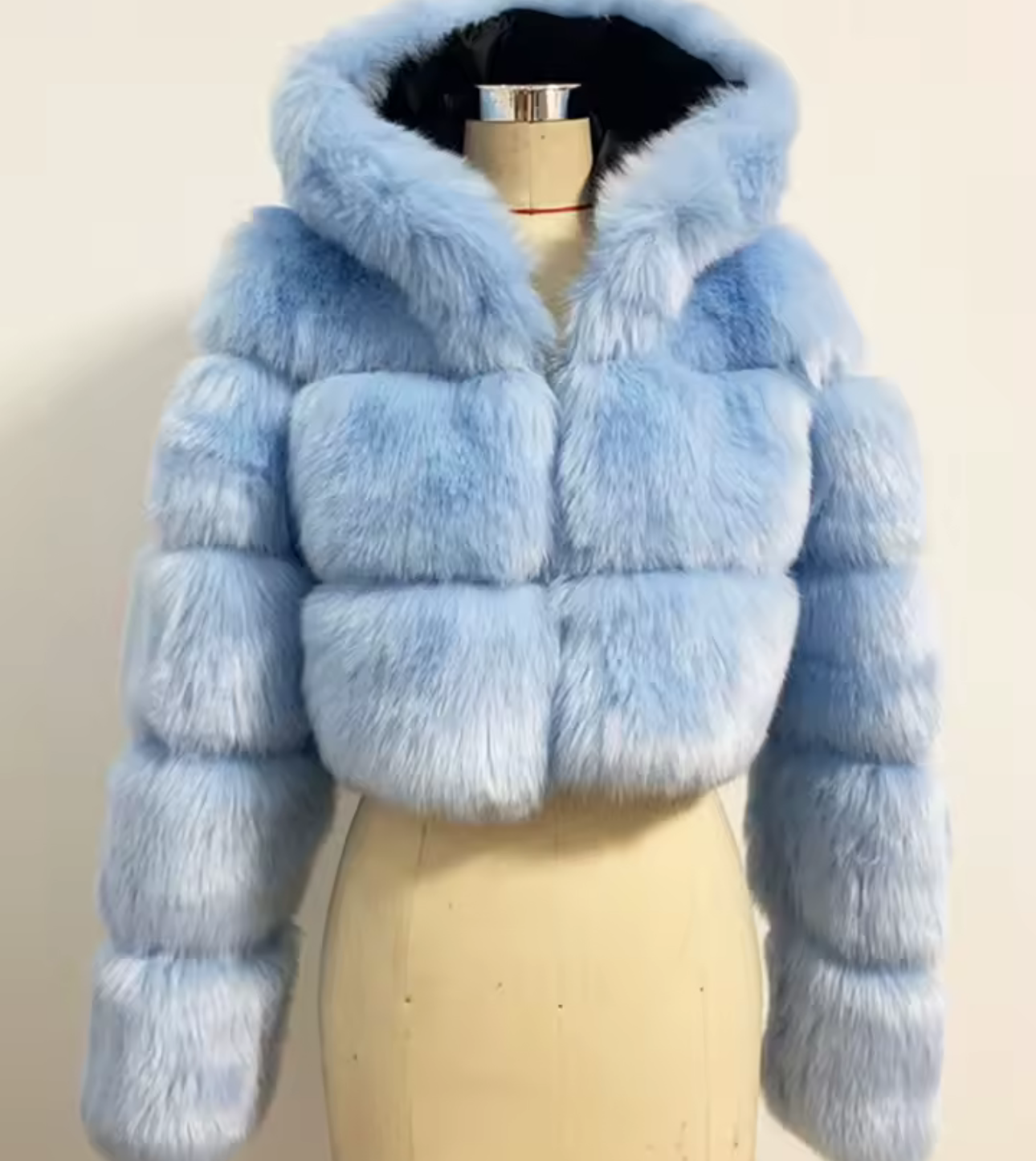Baby Blue Hooded Faux Fur Outerwear Jacket